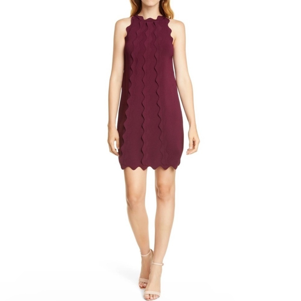 Ted Baker Oxblood Rickrack Scalloped Rianori Shift Dress Small